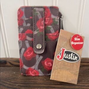 NWT Justin Western Floral Slim Wallet Organizer - Red and Brown